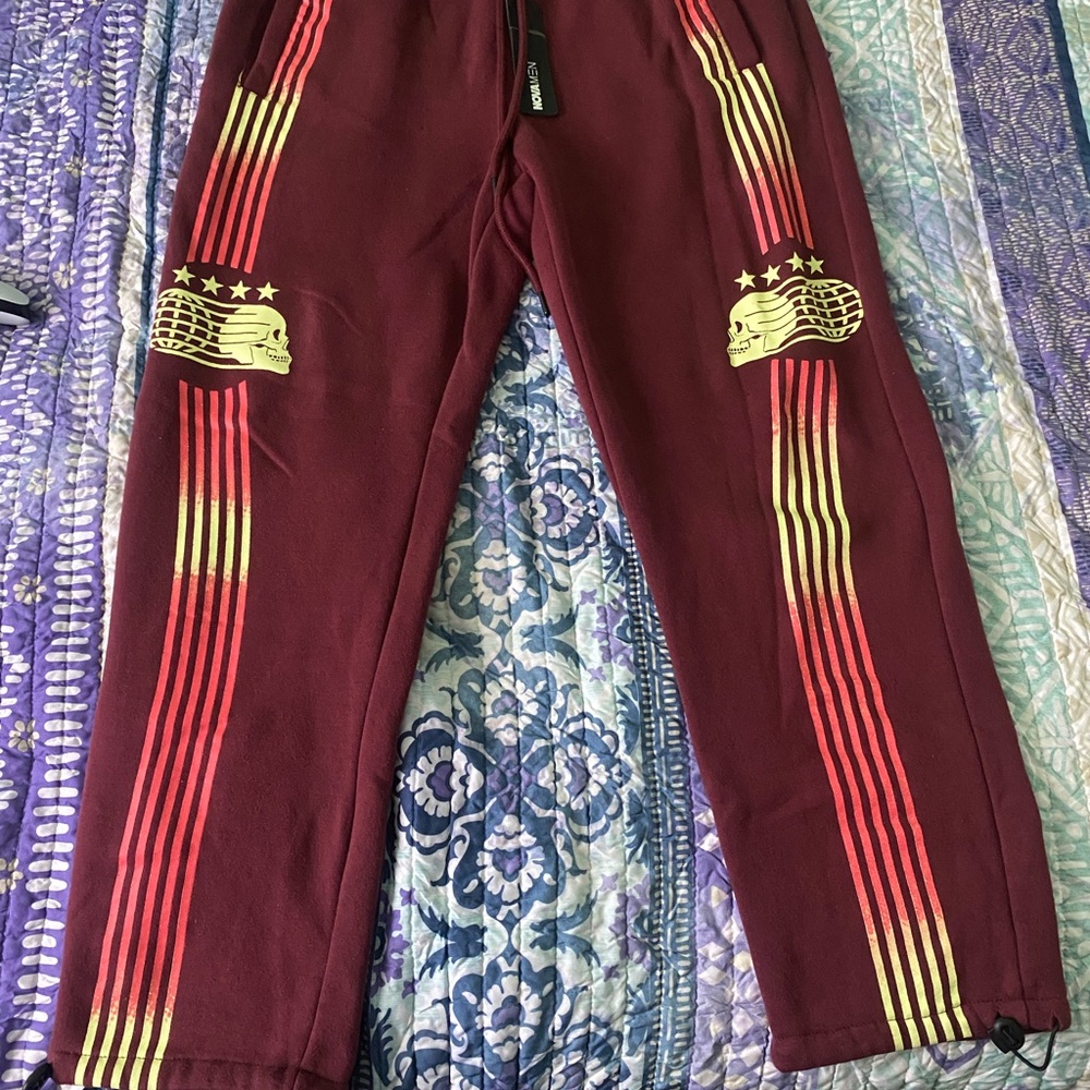 Men's Maroon Pants with Yellow Accents